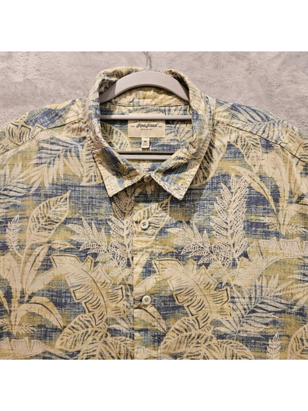 Red Head Hawaiian Shirt Mens 3XL Blue Ivory Palms 100% Cotton Button Up Vacation - Picture 4 of 8
